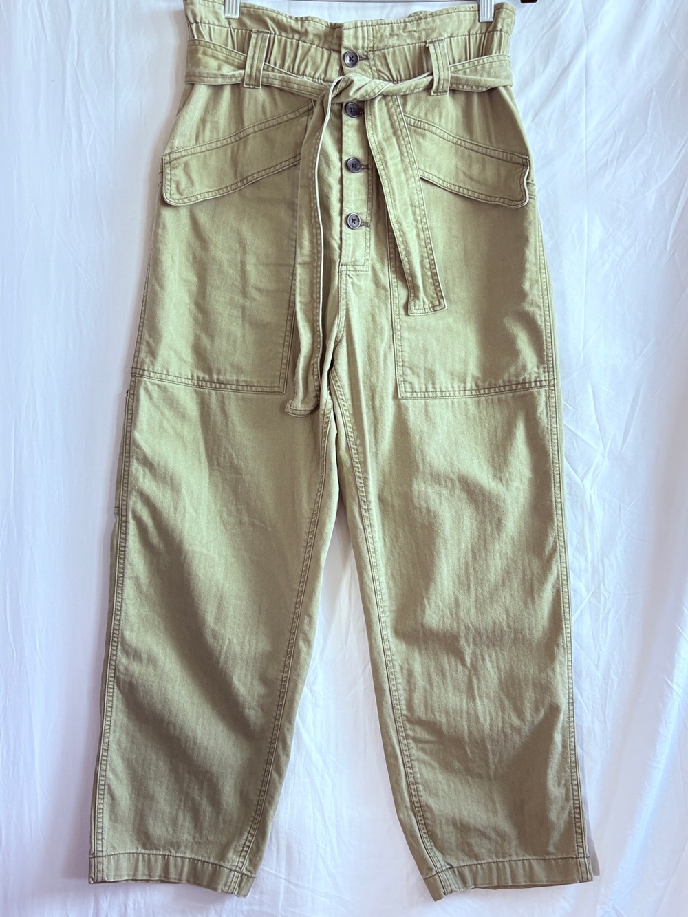 BDG Olive Green High-Waist Utility Cargo Pants Paper Bag Belted.